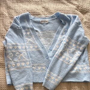 No Boundaries Women's Light Blue Patterned Cardigan